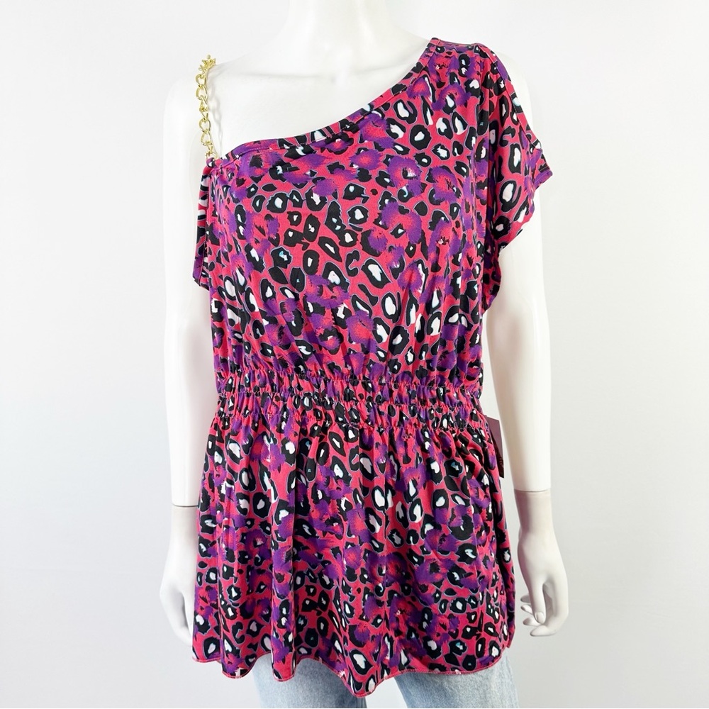 Vintage Dereon Pink Leopard Cold Shoulder Top Size 2X 90s Cocktail Party Y2K NEW